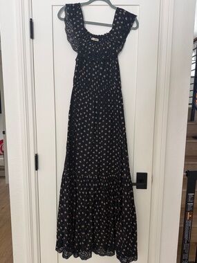 Ulla Johnson Black Maxi Dress with Pink Floral Print & Eyelet Hem 0-6